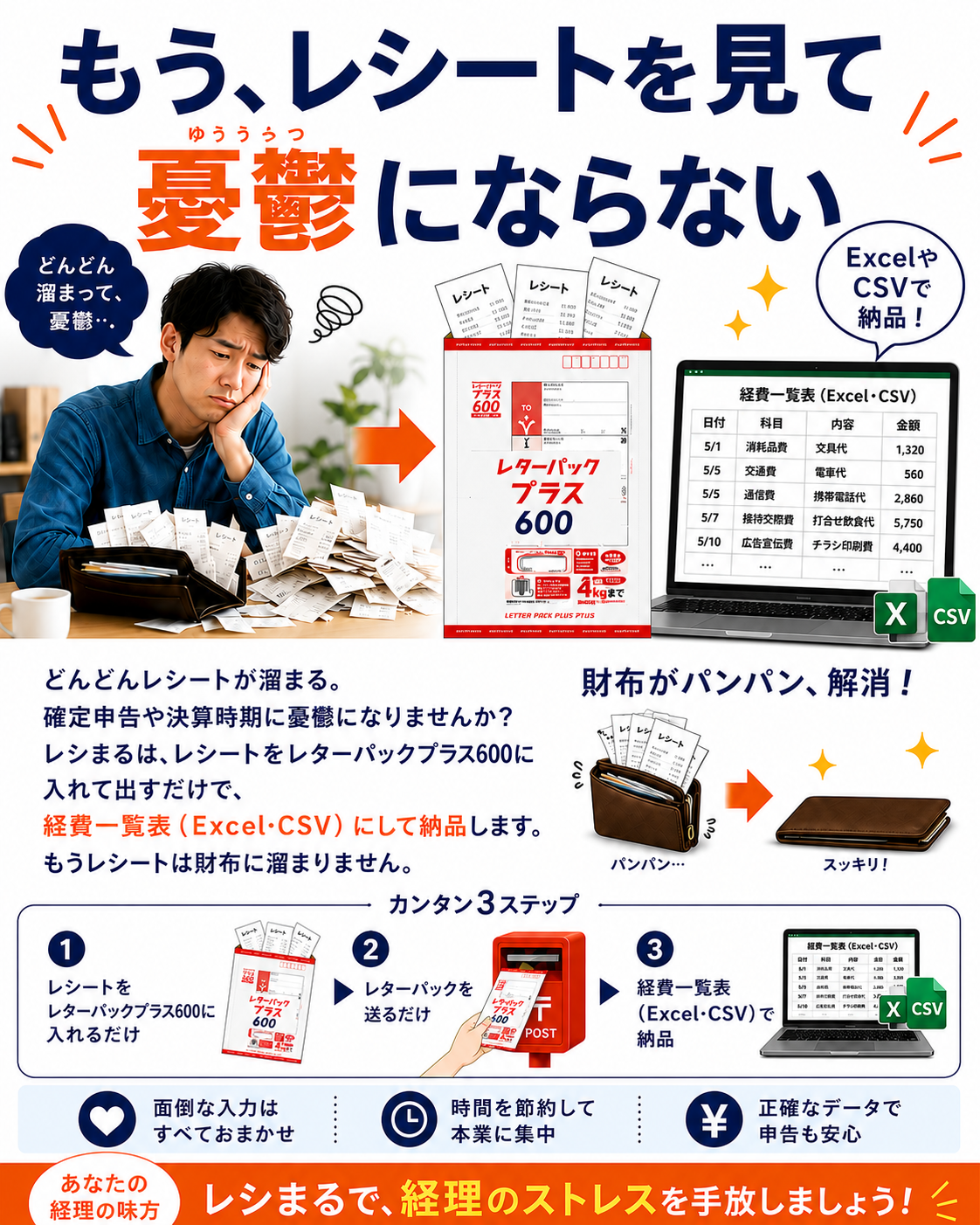 新サービス レシまる｜レシートを送るだけで経費一覧表（Excel・CSV）に